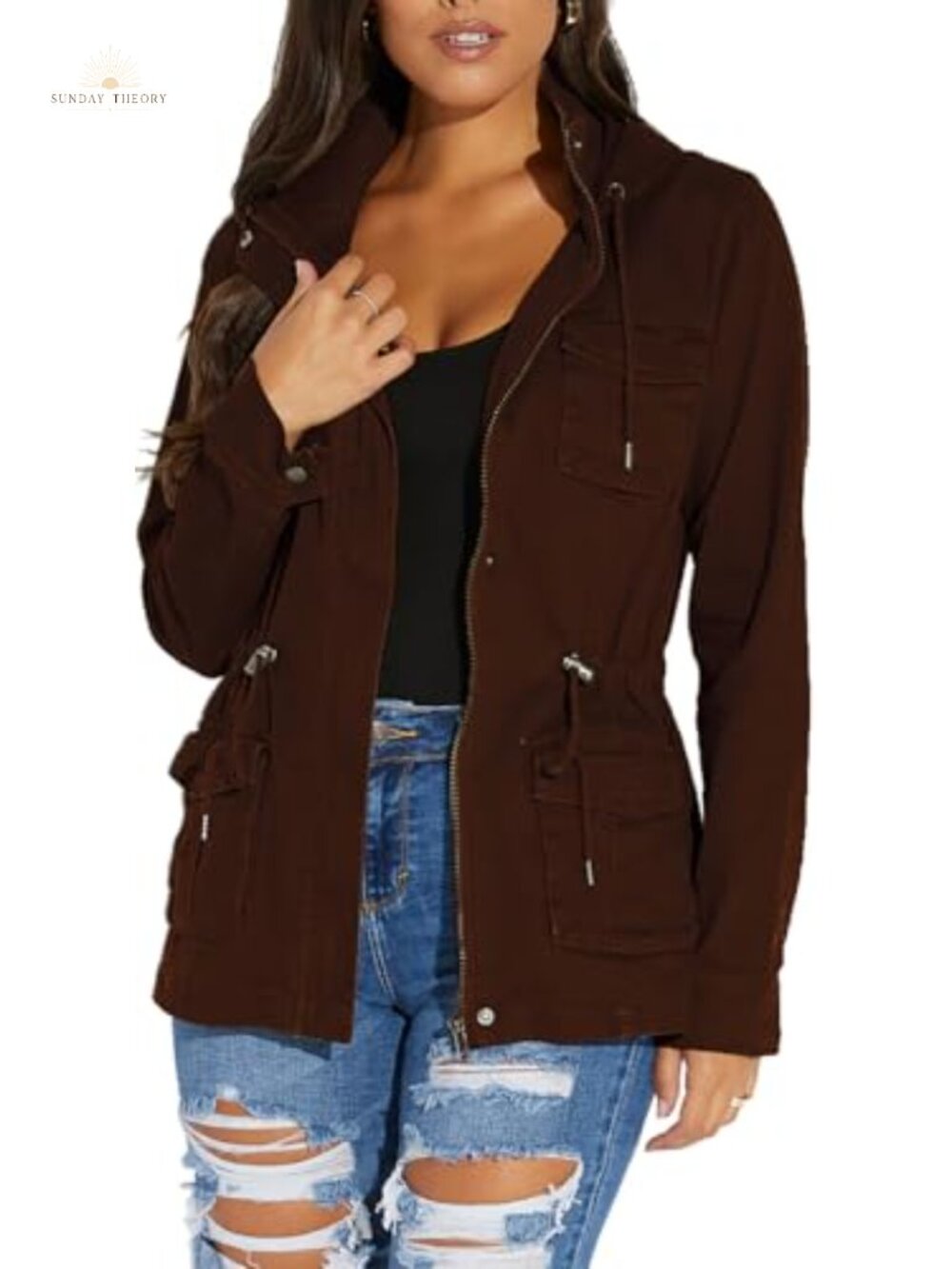 Women's Camo Full Zip Anorak Jacket Long Sleeve Lightweight Casual Coat